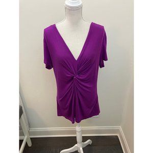 Nicole Miller New York Purple Short Sleeve V-Neck Top Size Large
